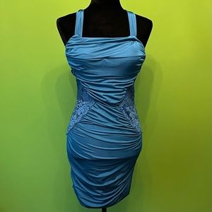 Ole Ole Blue Party Dress W/ Lace Sides strappy back, Size S